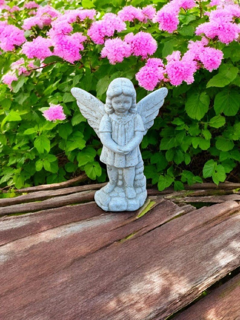 Cement Angel Statue - Beton Cherub Sculpture - Garden Fairy Art - Lawn ...