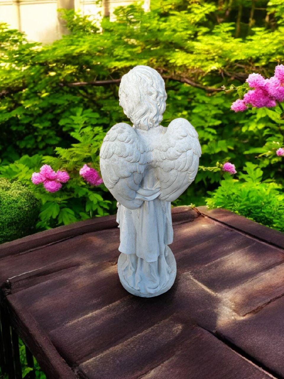 Stone Cherub Figure - Lawn Angel Statue - Durable Sculpture - Religious ...