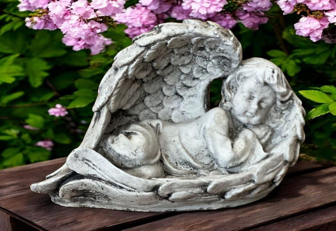 Sleeping Cherub Figure - Stone Angel Design - Lawn Religious Statue ...