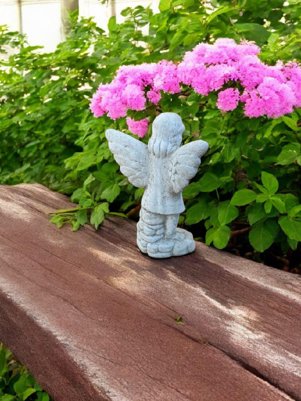 Cement Angel Statue - Beton Cherub Sculpture - Garden Fairy Art - Lawn ...