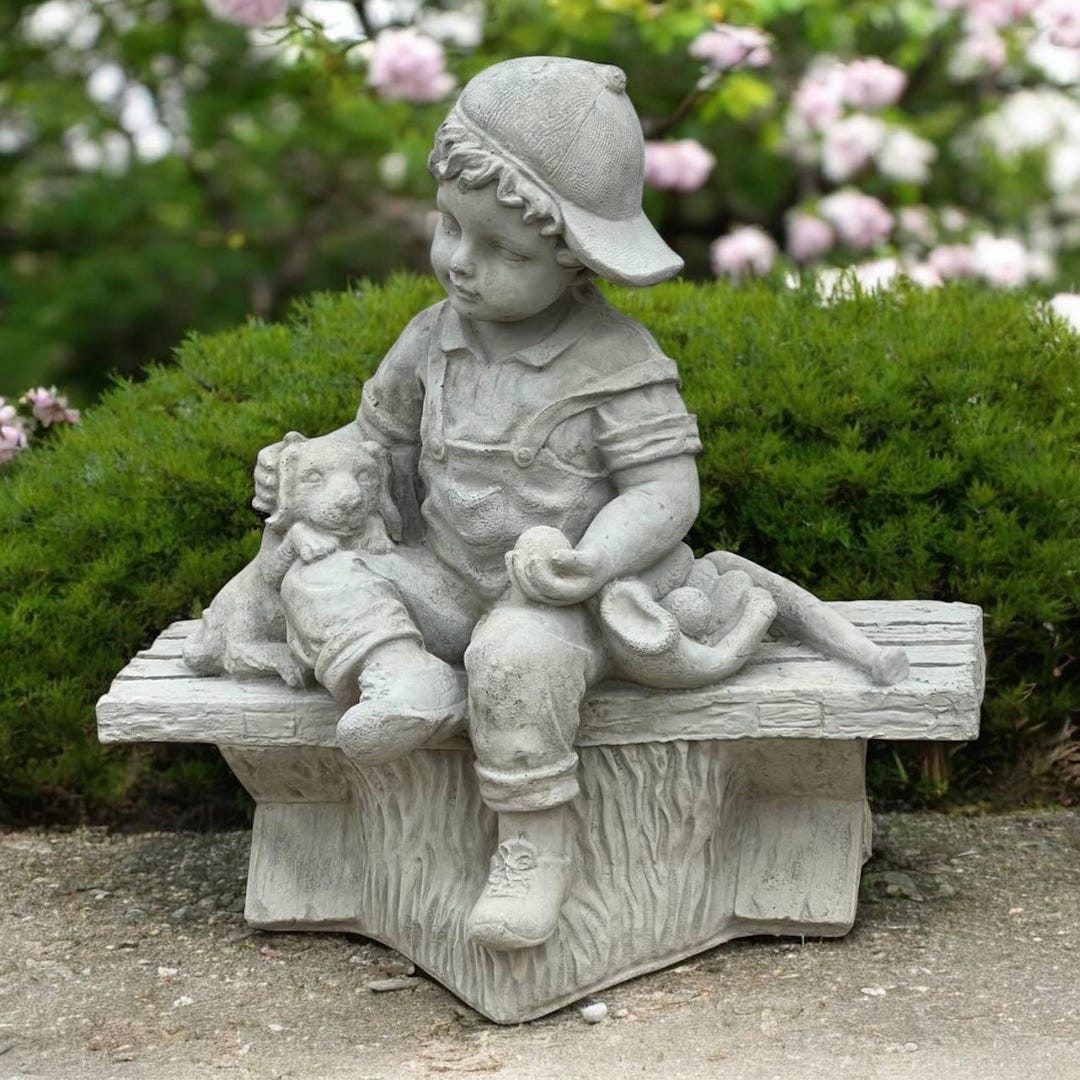 Lawn Boy Statue - Outside Kid Gift - Garden Child Ornament - Concrete ...