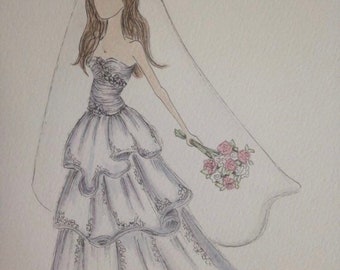 8x10 inches Full Color Custom Dress Sketch