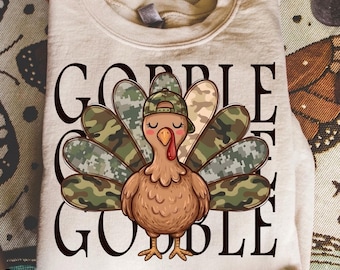 Gobble Turkey PNG, Camo Turkey Design, Preppy thanksgiving Png, Thankful Shirt Design, Fall Vibes Png, Give Thanks PNG, Coquette Turkey PNG