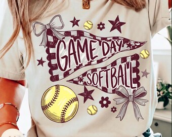Game Day Softball PNG, Softball Pennant Flag Maroon Design, Softball Team Design, Softball Season, Vintage Softball  Mom, Yellow softball