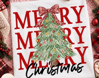 Merry Christmas PNG, Coquette Christmas Tree, Bow PolkaDot Tree, Merry and Bright, Winter Holiday, Preppy Merry Christmas, Girly HolidayXmas