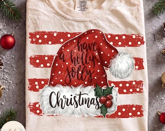 Have A Holly Jolly Christmas PNG, Christmas Santa Hat, Striped PolkaDot Santa, Merry Christmas, Winter Holiday, Funny Xmas, Festive Holiday