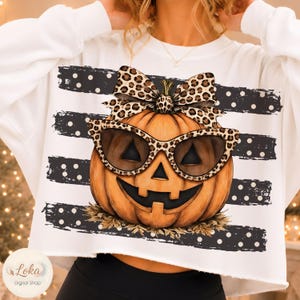 Halloween Pumpkin PNG, Pumpkin Polka Dot Stripes PNG, Leopard Boho Pumpkin, Coquette Autumn, Preppy Fall Pumpkin, Trendy Halloween Design