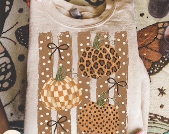 Fall Pumpkin PNG, Stripes Polka Dot Checkered Leopard Pumpkin Design, Preppy Autumn Clipart, Trendy Thanksgiving, Thankful Shirt Design