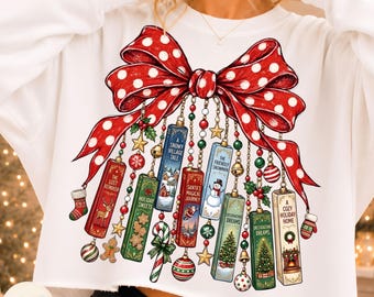 Coquette Christmas Bow Charm, Polka Dots Christmas Book Lover, Santa Reindeer Snowman Christmas Tree, Booked for Christmas, Holiday Reading