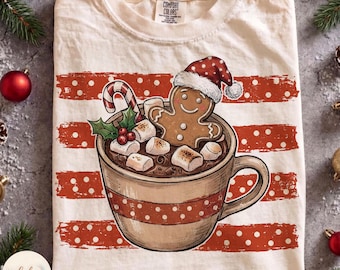 Christmas Hot Cocoa PNG, Stripes PolkaDot Gingerbread, Christmas Winter Holiday, Santa Hat Gingerbread, Festive Holiday, Funny Xmas PNG