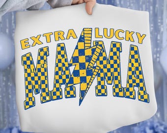 Down Syndrome png, Extra Lucky Mama PNG, retro Down syndrome png, Blue yellow awareness ribbon, March awareness, World DownSyndrome Day