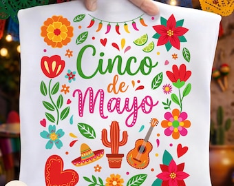 Cinco De Mayo Png, Mexico Floral Cinco De Mayo, Fiesta Party Png, Margarita Sublimation Design, Floral Fiesta Mexican Holiday Design