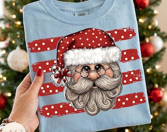 Christmas Funny Santa Claus Png, Striped PolkaDot Santa PNG, Distressed Merry Christmas, Funny Xmas, Festive Winter Holiday, Santa Hat