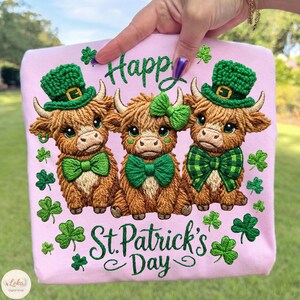 St Patricks Day Png, Highland Cow  PNG, Shamrock Highland Cow Stack, Shamrock Lucky PNG, Faux Yarn Png, Green Day Png, Sublimation Design