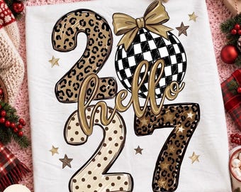 New year 2027 PNG, Hello 2027 PNG, Checkered Leopard Polka Dot New Year Party Design, 12 New Chapters PNG, Brushstroke Christmas new year