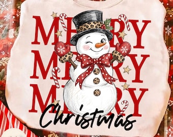 Merry Christmas PNG, Leopard Christmas Snowman , PolkaDot Bow, Merry and Bright, Winter Holiday, Preppy Merry Christmas, Xmas PNG