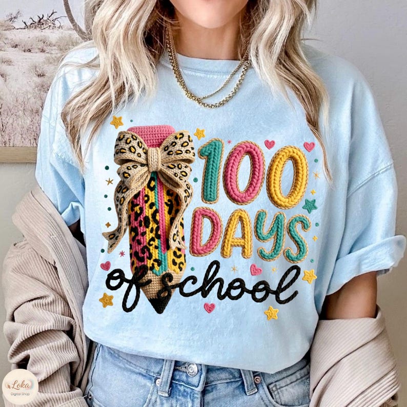 100 Days of School PNG, Little Miss 100 Days Smarter Png, Faux Yarn Bow 100 Days Of School, Teacher Png, Coquette Bow PNG, Digital Download