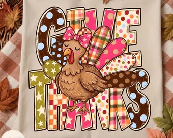 Give Thanks Turkey PNG, Thanksgiving Gobble Coquette PNG, Brushstroke Gobble, Thankful Shirt Design, Checkered Polkadots Fall, Gobble PNG