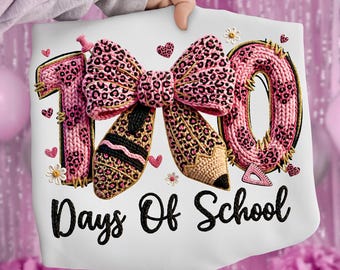 100 Days of School PNG, Little Miss 100 Days, Leopard Smarter Png, Faux Yarn Bow 100 Days Of School, Teacher Png, Coquette Bow PNG