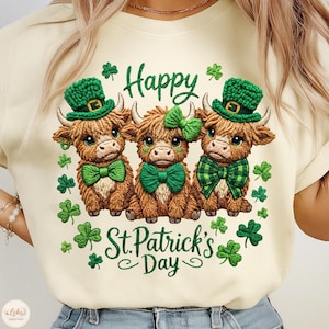 St Patricks Day Png, Highland Cow  PNG, Shamrock Highland Cow Stack, Shamrock Lucky PNG, Faux Yarn Png, Green Day Png, Sublimation Design
