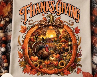 Thanksgiving Village PNG, Gobble Turkey PNG, Thanksgiving Gobble Coquette, Thankful Shirt Design, Fall Pumpkin, Pumpkin Village, Give Thanks