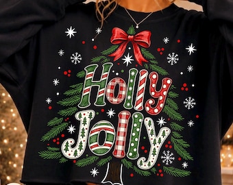 Holly Jolly PNG, Christmas Tree, Brush Stroke Merry Christmas Png, Winter Holiday, Funny Xmas, Festive Holiday, Christmas Coquette Bow