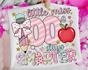 100 Days of School PNG, Little Miss 100 Days Smarter Png,Preppy Pink Bow 100 Days Of School, Teacher Png,Coquette Bow PNG, Digital Download