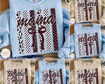 Striped Mama PNG Bundle, Leopard Coquette Mama, Nana, Gigi, Mimi, Mini Designs, Distressed Mothers Day, Striped Coquette Bow, Motherhood PNG