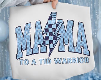 Mama to a T1D Warrior PNG, Retro Diabetes Awareness PNG, Type 1 Diabetes Mom, Blue Ribbon PNG, November Awareness Design