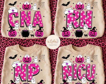 Halloween Nurse Ghost PNG Bundle, Pink Polka Dots NP Nurse Practitioner, RN Registered Nurse, Cna Nurse, Nicu Nurse, Nurse Pumpkin Design