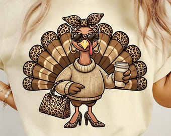 Boujee Turkey png, Leopard Thanksgiving png, Preppy Fall Turkey Sublimation, Turkey Season PNG, Cute Fall Quilt PNG, Trendy Thanksgiving PNG