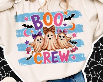 Boo Crew Halloween PNG, Striped Brushstroke Halloween Png, Girly Boo Crew Sublimation Design, Ghost Boo Design, Trendy Fall Ghost PNG