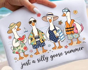 Just A Silly Goose Summer PNG, Summer Vibes, Trending Goose Png, Cute Retro Goose Family, Funny Goose Girls Trip Png, Beach Vibes Png