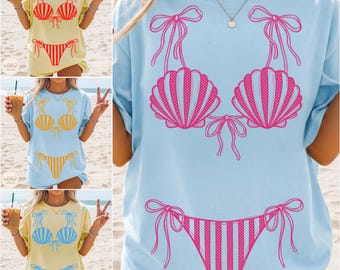 Paquete de PNG de bikinis de verano, verano costero, PNG de traje de baño preppy, traje de baño a rayas y lunares, vibras playeras de Sunshine Lake Girl, PNG de bikini