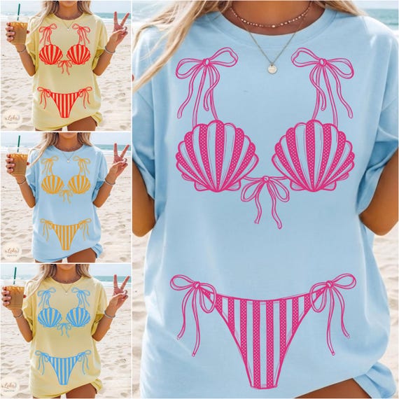 Summer Bikini PNG Bundle, Coastal Summer, Preppy Swimsuit PNG, Striped and PolkaDot Swimsuit, Sunshine Lake Girl Beach Vibes, Bikini PNG