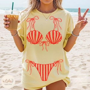 Sommarbikini PNG-paket, kustsommar, preppy baddräkt PNG, randig och prickig baddräkt, solskenssjöflicka strandvibbar, bikini PNG bild 2