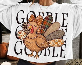 Gobble Turkey PNG, Boujee Turkey, Preppy thanksgiving Png, Thankful Shirt Design, Fall Vibes Png, Give Thanks PNG, Coquette Turkey PNG