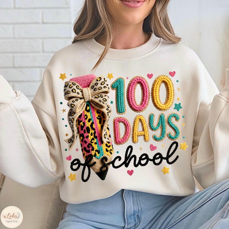 100 Days of School PNG, Little Miss 100 Days Smarter Png, Faux Yarn Bow 100 Days Of School, Teacher Png, Coquette Bow PNG, Digital Download
