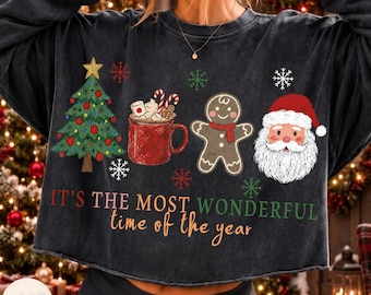 It's The Most Wonderful Time Of The Year PNG, Distressed Merry Christmas, Santa Claus, Gingerbread, Hot Cocoa, Christmas Tree,Winter Holiday