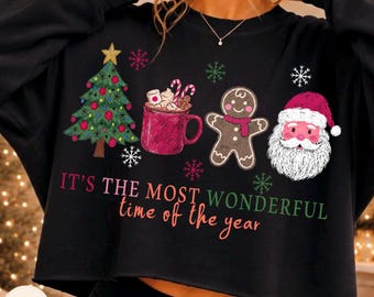 It's The Most Wonderful Time Of The Year PNG, Distressed Pink Christmas, Santa Claus, Gingerbread, Hot Cocoa, Christmas Tree, Winter Holiday