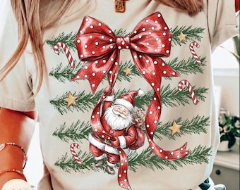Santa Bow PNG, Coquette Christmas Santa PNG, Polka Dot Christmas Design, Holiday Design, Winter Holiday, Girly Holiday Xmas, Candy Cane PNG
