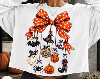 Halloween Bow PNG, Coquette Spooky Bow PolksDots, Preppy Halloween Ghost Png, Pumpkin Halloween Png, Spooky Season Png, Distressed Ghost Png