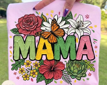 Mama Frühling Pinselstrich PNG, Frühling Blumen Schmetterling, handgemalte Blumen Mutterschaft, Muttertag handbemalte Blume, bunte Mama Png