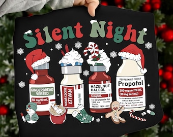 Silent Night Christmas Nurse PNG, Medical Christmas Shirt, Er Nurse, ICU Nurse Christmas PNG, Festive Healthcare Png, Digital Download
