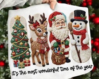 Merry christmas png, It's the most wonderful time of the year png Latch Hook Yarn Faux , Santa Claus, Snowman, Reindeer, Tree Yarn Xmas Png