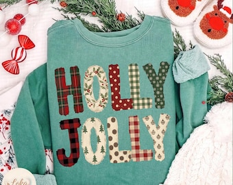 Holly Jolly Christmas PNG, Holly Jolly Polka Dot Preppy Christmas Sweater Png, Trendy Png Design, Girly Xmas Png, Christmas Tree Sublimation