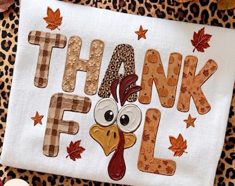 Thankful Turkey PNG, Thanksgiving Gobble PNG, Hand Painted Gobble Turkey Design, Checkered Leopard Floral Pumpkin Fall Png, Give Thanks PNG
