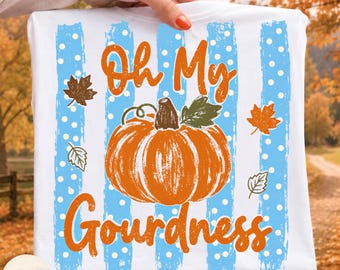 Oh My Gourdness PNG, Pumpkin Polka Dot Stripes PNG, Preppy Fall Pumpkin Sublimation Design, Girly Halloween Design, Vintage Pumpkin PNG