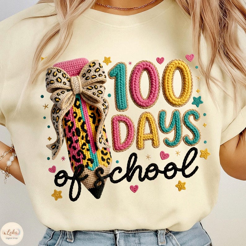 100 Days of School PNG, Little Miss 100 Days Smarter Png, Faux Yarn Bow 100 Days Of School, Teacher Png, Coquette Bow PNG, Digital Download