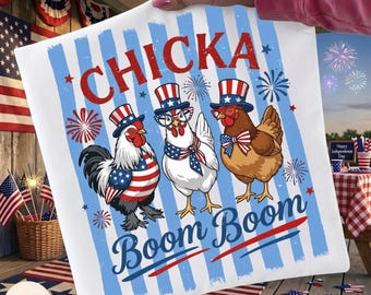 Chicka Boom Boom PNG, Striped Funny Patriotic Chicken, American Flag Farmhouse, 250th Anniversary, Patriotic 4th of July, Memorial Day
